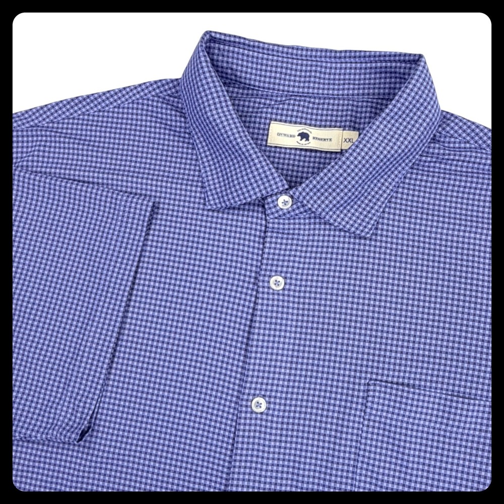 Onward Reserve Shirt Men XXL‎ Blue Gingham CheckPerformance Stretch Short Sleeve